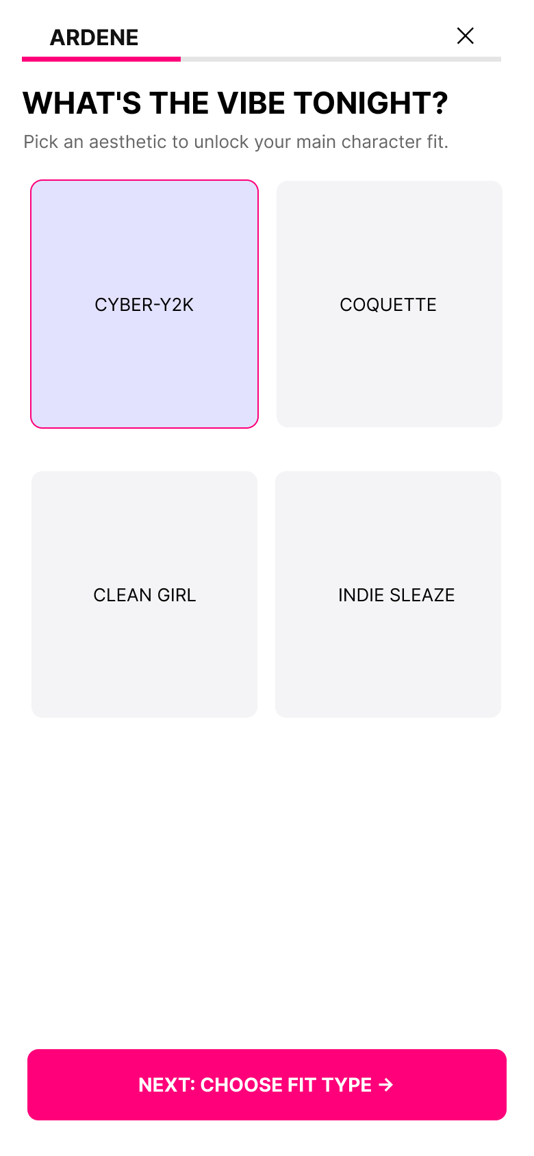 Ardene Vibe Check Quiz UX Wireframe